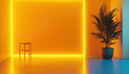 Poster - Neon orange room, plant, table