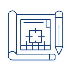 Leinwandbilder - Construction Blueprint with Pencil Icon Representing Architectural Design and Planning