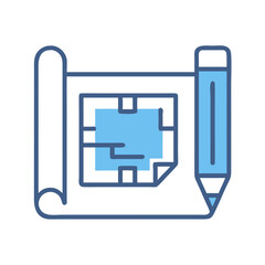 Leinwandbilder - Construction Blueprint with Pencil Icon Representing Architectural Design and Planning