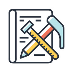 Leinwandbilder - Pencil and Hammer Icon Representing Drafting, Construction Planning, and Design Development