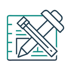 Leinwandbilder - Pencil and Hammer Icon Representing Drafting, Construction Planning, and Design Development