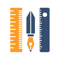 Leinwandbilder - Ruler and Fountain Pen Icon Representing Precision Drawing and Professional Writing Tools