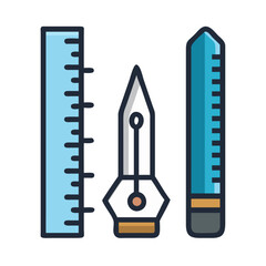 Leinwandbilder - Ruler and Fountain Pen Icon Representing Precision Drawing and Professional Writing Tools