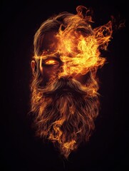 Fototapete - Flaming beard creation with glowing flames against a dark background in a fantasy art style