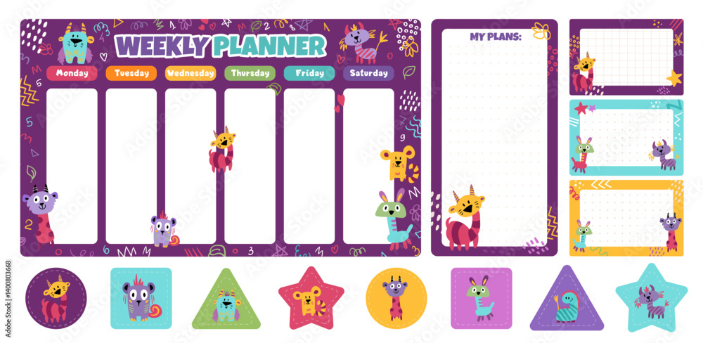 Image vectorielle Stock Cute set of printable weekly or daily planner ...