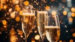 © Abdul - New Years Eve countdown party glamorous party scene with champagne glasses clinking confetti falling and sparkling lights