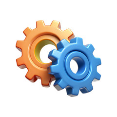 3d two gear wheels isolated on transparent background. Cartoon plastic style icon