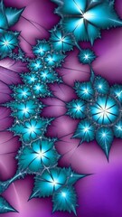 Wall Mural - intricate teal flower forms create a surreal, fractal pattern on a soft, purple gradient background,