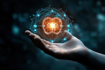 Cyborg hand holding a Medical icon and connection 3d rendering