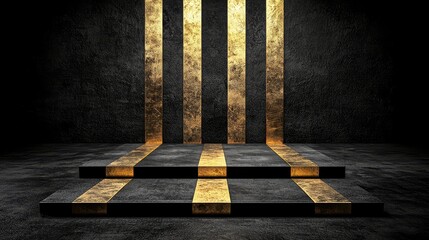 Aufkleber - Black and gold staircase with a black background. The staircase is a part of a larger design