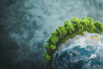Aufkleber - Minimal earth outline surrounded by miniature trees, showcasing a clean and modern design with a focus on environmental themes