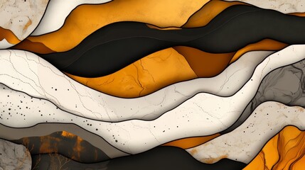 Poster - Black and white drawing of a mountain range with a yellow and white stripe. The image has a moody and dramatic feel to it, with the contrasting colors of black and white and yellow