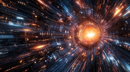 Aufkleber - Bright orange light is shining through a black hole. The light is surrounded by a bright blue and orange glow. Concept of wonder and awe at the vastness of the universe