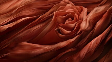 Poster - Close up of a red fabric with a rose on it. The rose is in the center of the fabric and is surrounded by the fabric. The fabric is very thick and has a lot of texture