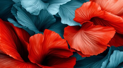 Fototapete - Close up of red and blue flowers. The flowers are arranged in a way that they look like they are overlapping each other. The colors of the flowers create a sense of harmony and balance