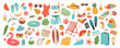 © Anastasiya Stoma - Cartoon set of summer with icons and stickers. Collection flat elements for vacation, beach holiday, weekend and summer time concept. Hand drawn modern items, signs for card, scrapbooking, print