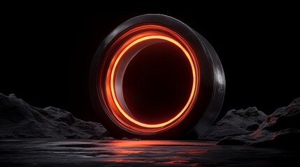 Aufkleber - Glowing orange circle is on a black background. The circle is surrounded by a dark area. The image has a mysterious and eerie mood