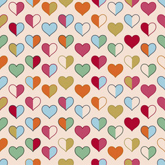 Aufkleber - Hearts are all outlined in black and filled with various combinations of colors, including red, orange, yellow, green, blue, and pink.