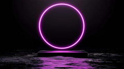 Aufkleber - Large purple circle is lit up in the dark. The circle is surrounded by water and he is floating. The image has a mysterious and ethereal feel to it, as if it is a portal to another world