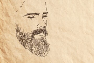 Leinwandbilder - Minimal illustration of a beard on a textured craft paper background showcasing simplicity and artistic design