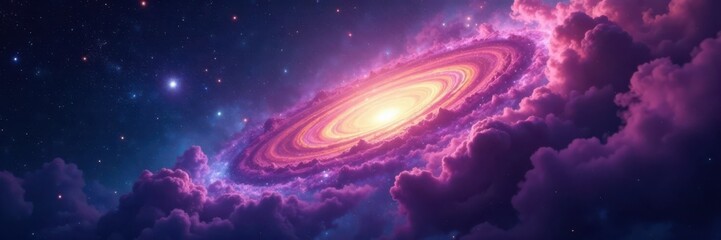 cosmic nebula with bright stars and swirling clouds of gas and dust, interstellar medium, cosmos