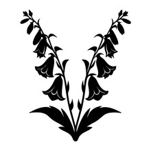 Symmetrical Black and White Illustration of Bell Flowers in a V Shape