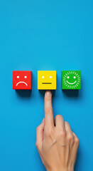 Wall Mural - rating your experience: express yourself with emoji cubes - happy, neutral, or sad feedback. share y