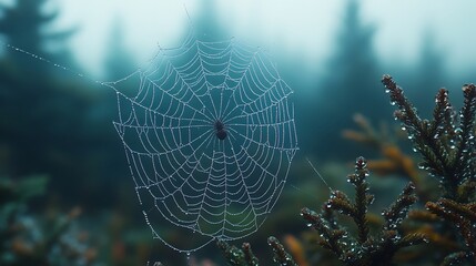 delicate spider web in morning mist high resolution picture