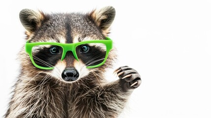 the raccoon with green glasses