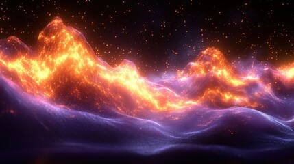 Wall Mural - Fiery mountains in a cosmic landscape