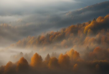 Wall Mural - misty transcarpathia autumn background foliage leaf tree grass colourful view landscape forest natur