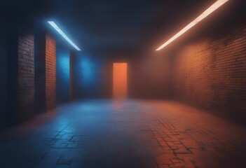 Wall Mural - retro studio dance lights foggy rendering hallway 3d blue garage dark club mist floor room concrete 