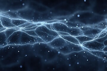 Wall Mural - dynamic blue electric network with glowing particles in dark background
