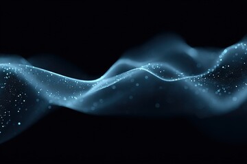 Wall Mural - fluid blue waves undulate softly against a dark background illuminated by shimmering light particles