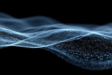 Wall Mural - light waves create an abstract pattern with glowing particles against a dark background in intricate