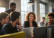 © suat - Creative young professionals discussing new ideas at a lively and colorful coworking space.
