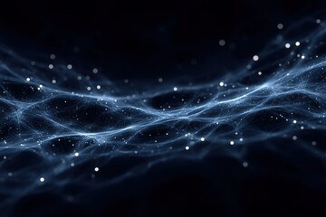 Wall Mural - abstract blue wave with luminous particles flowing through a dark background creating a dynamic visu