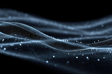 Wall Mural - waves of light gently flowing in the dark with shimmering particles creating an ethereal atmosphere