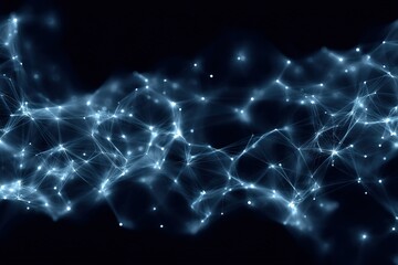 Wall Mural - abstract representation of interconnected networks and glowing particles in a dark space