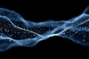 Wall Mural - waves of light particles creating a mesmerizing blue abstract pattern against a dark background