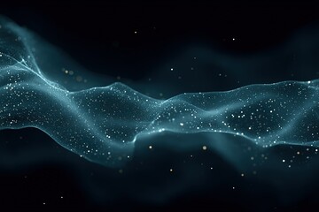 Wall Mural - ethereal blue waves with sparkling particles create a mesmerizing visual effect in dark space