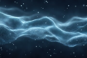 Wall Mural - waves of light with particles floating in an abstract dark space creating a tranquil atmosphere