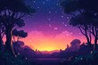 © manjula - Stunning Starry Night Landscape Illustration. Serene Wilderness & Vibrant Sunset Horizon