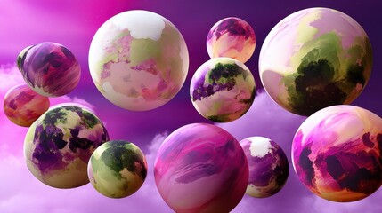 vibrant pink and purple planets floating in space