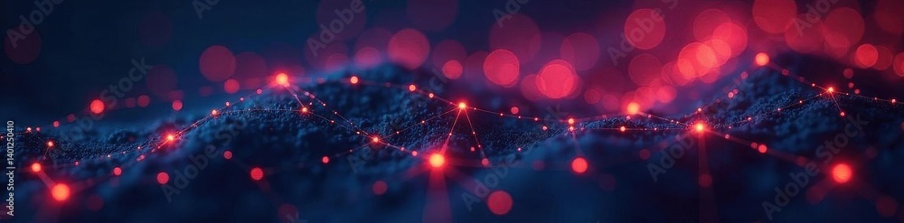 Abstract network nodes glowing on dark background, interconnection, cloud