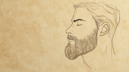 Poster - Minimalistic illustration of a beard on textured craft paper showcasing artistic simplicity and elegance in design