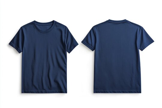 a clean, minimalist design of a navy blue t-shirt mockup with front and back views, displayed on a w