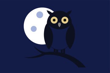 owl perched on tree branch under moonlight vector