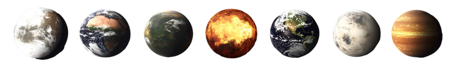 Wall Mural - set of planets isolated on transparent background -