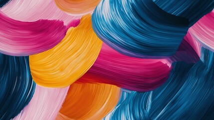 Wall Mural - a painting featuring various colorful brushstrokes against a backdrop of blue, yellow, pink, and ora